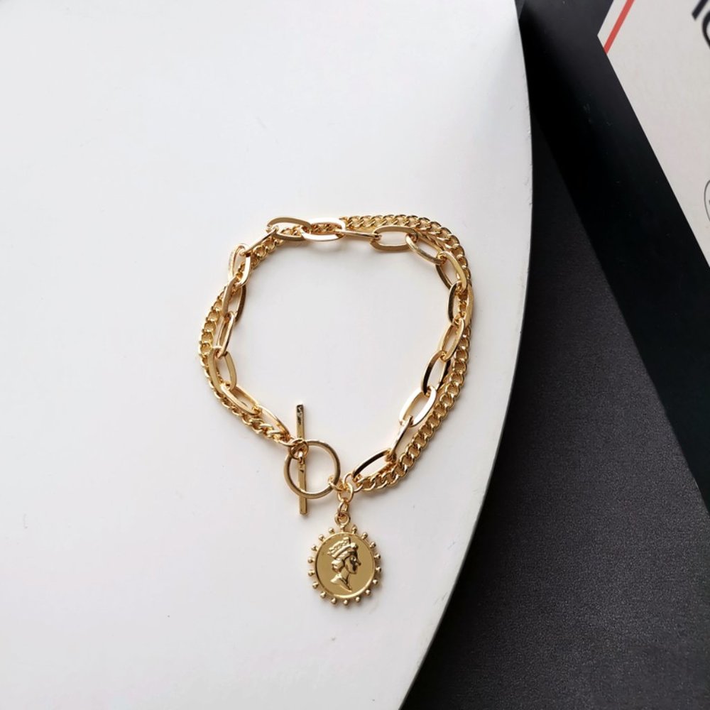 Art Portrait Coin Golden Chain Bracelets - Picture 4 of 9